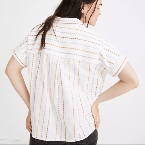 Madewell Daily Cotton Shirt in White Jacquard Rainbow Stripe XL - Picture 3 of 8